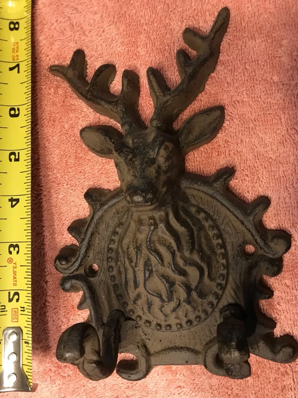 Rustic Cast Iron Brown Deer Head Wall Hook